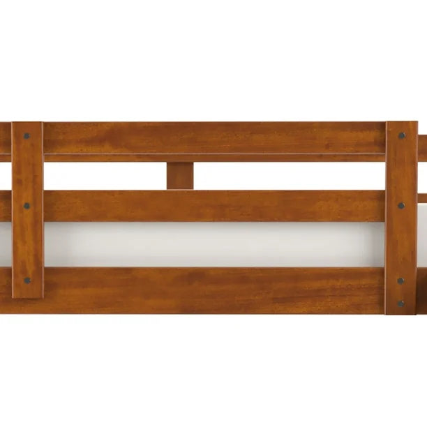 Twin over double wooden bunk bed with storage