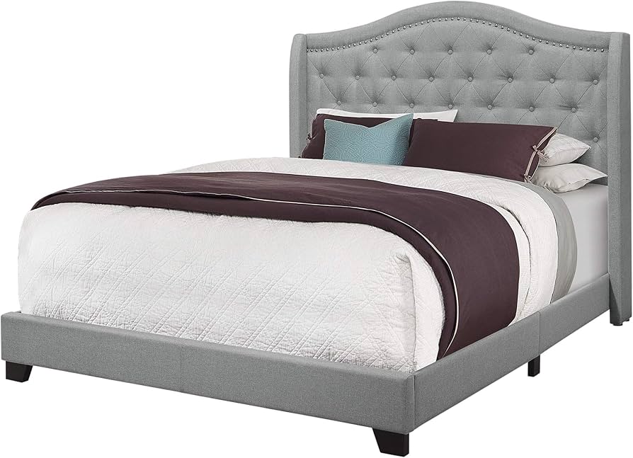 Adjustable linen headboard and bed frame