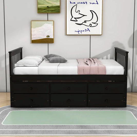 Twin over twin wooden captain bed