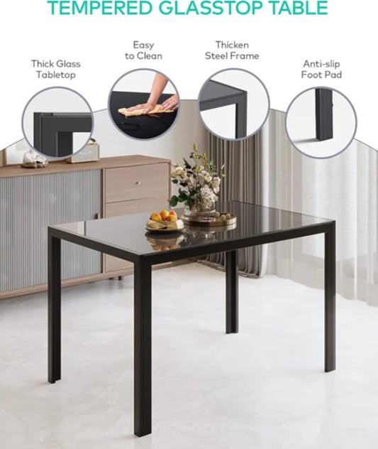 7 pcs glass dining table with leather chairs