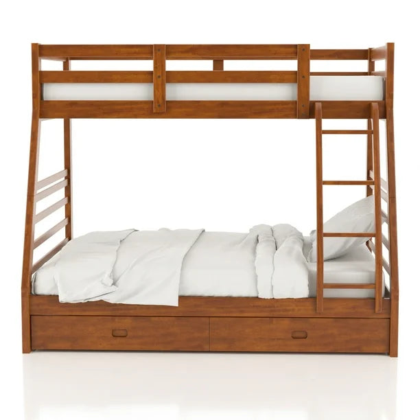 Twin over double wooden bunk bed with storage