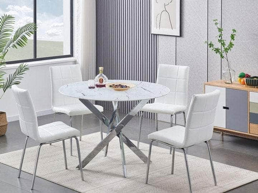 5 pcs marble dining table with leather chairs