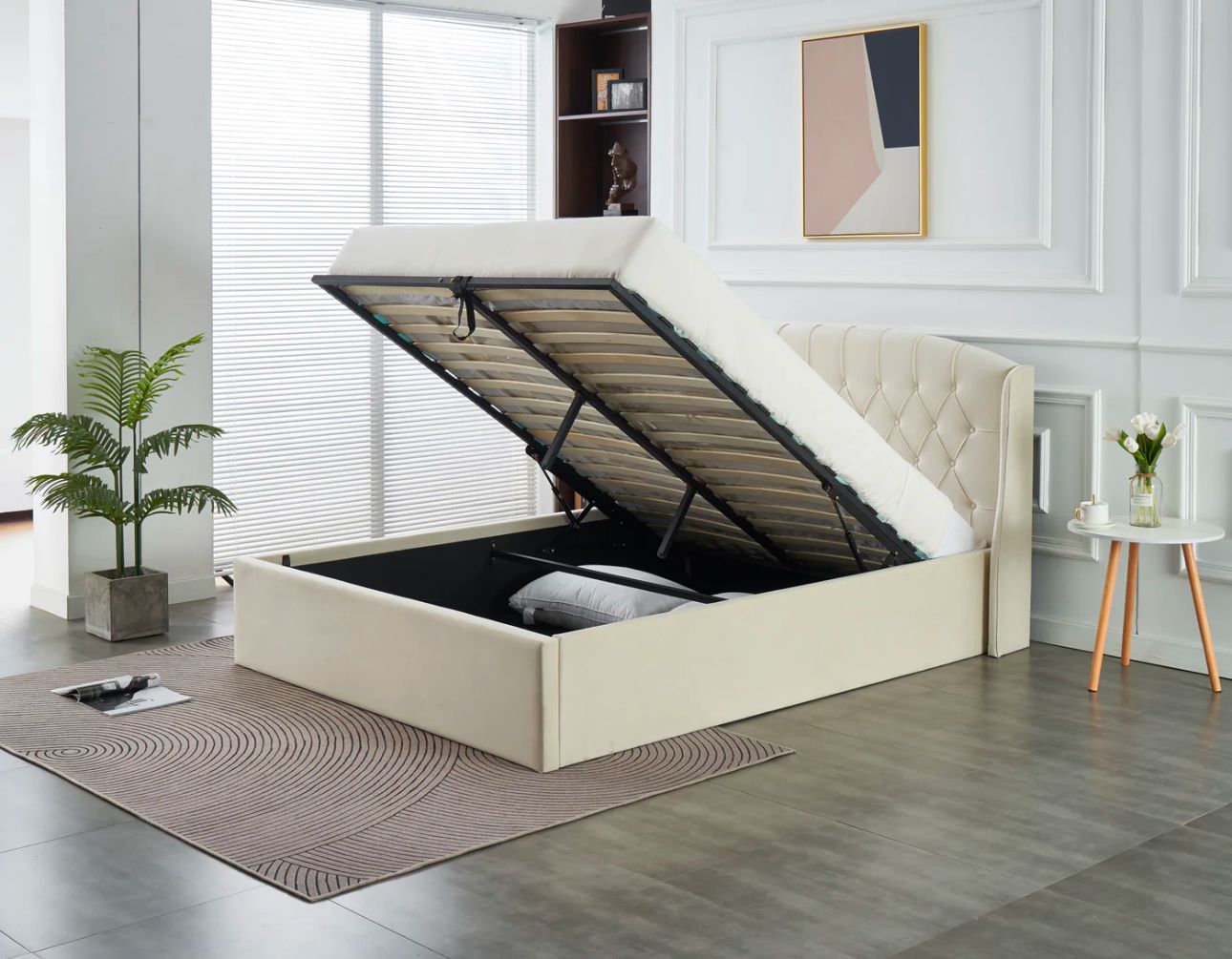 Velvet Upholstered Full Storage Bed Frame