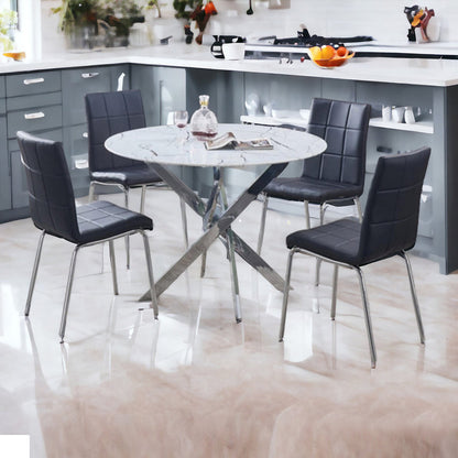 5 pcs marble dining table with leather chairs