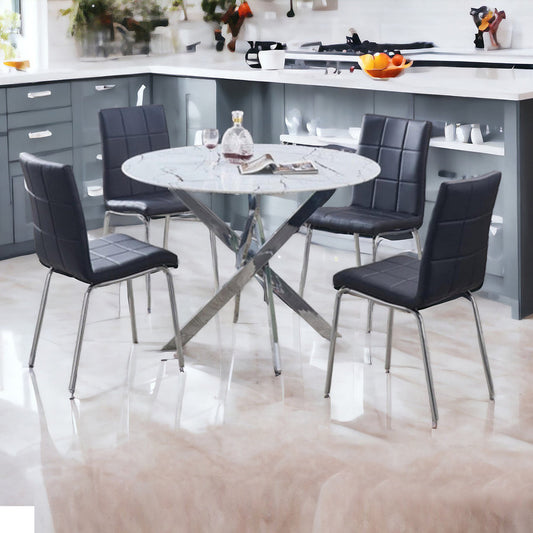 5 pcs marble dining table with leather chairs