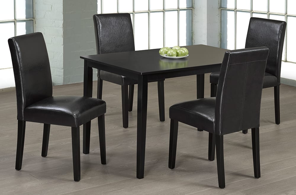 5 pcs wooden dining table with leather chairs