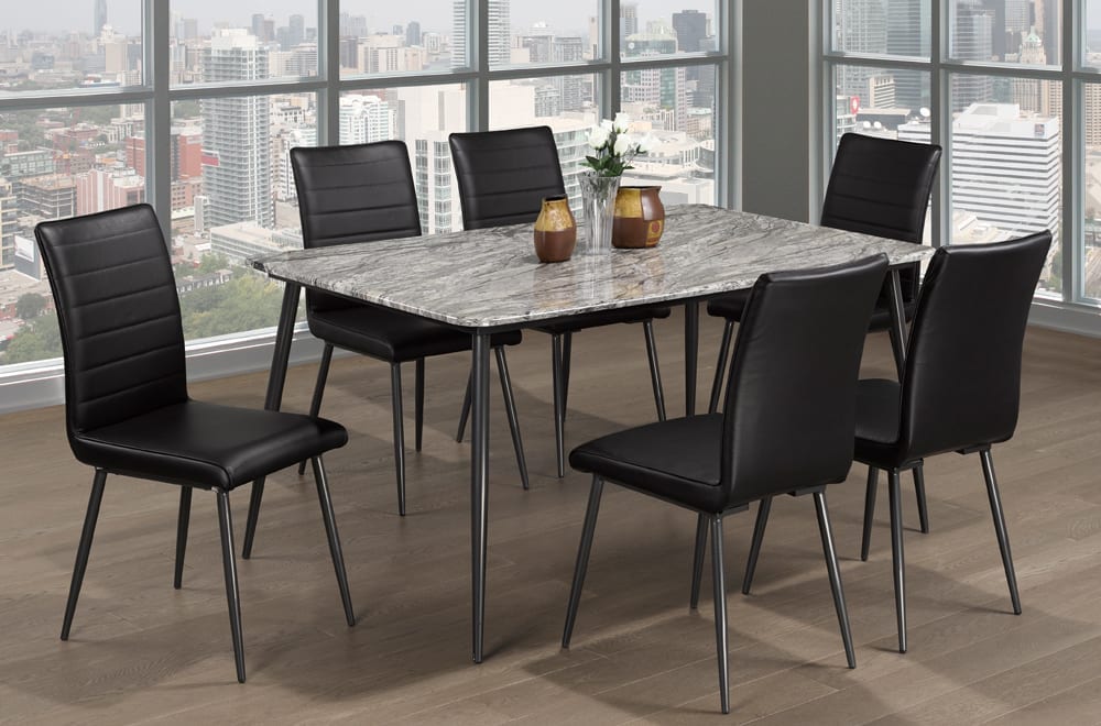 7 marble dining table with leather chairs