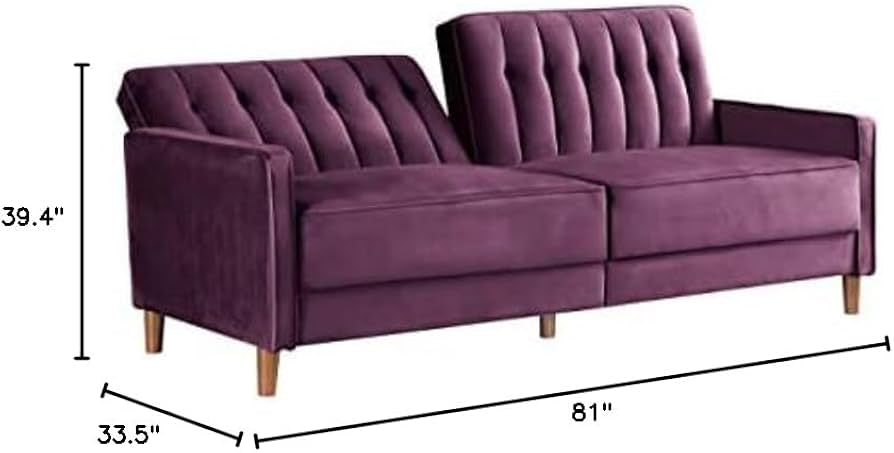 VELVET UPHOLESTERED TUFTED CONVERTIBLE SLEEPER SOFA