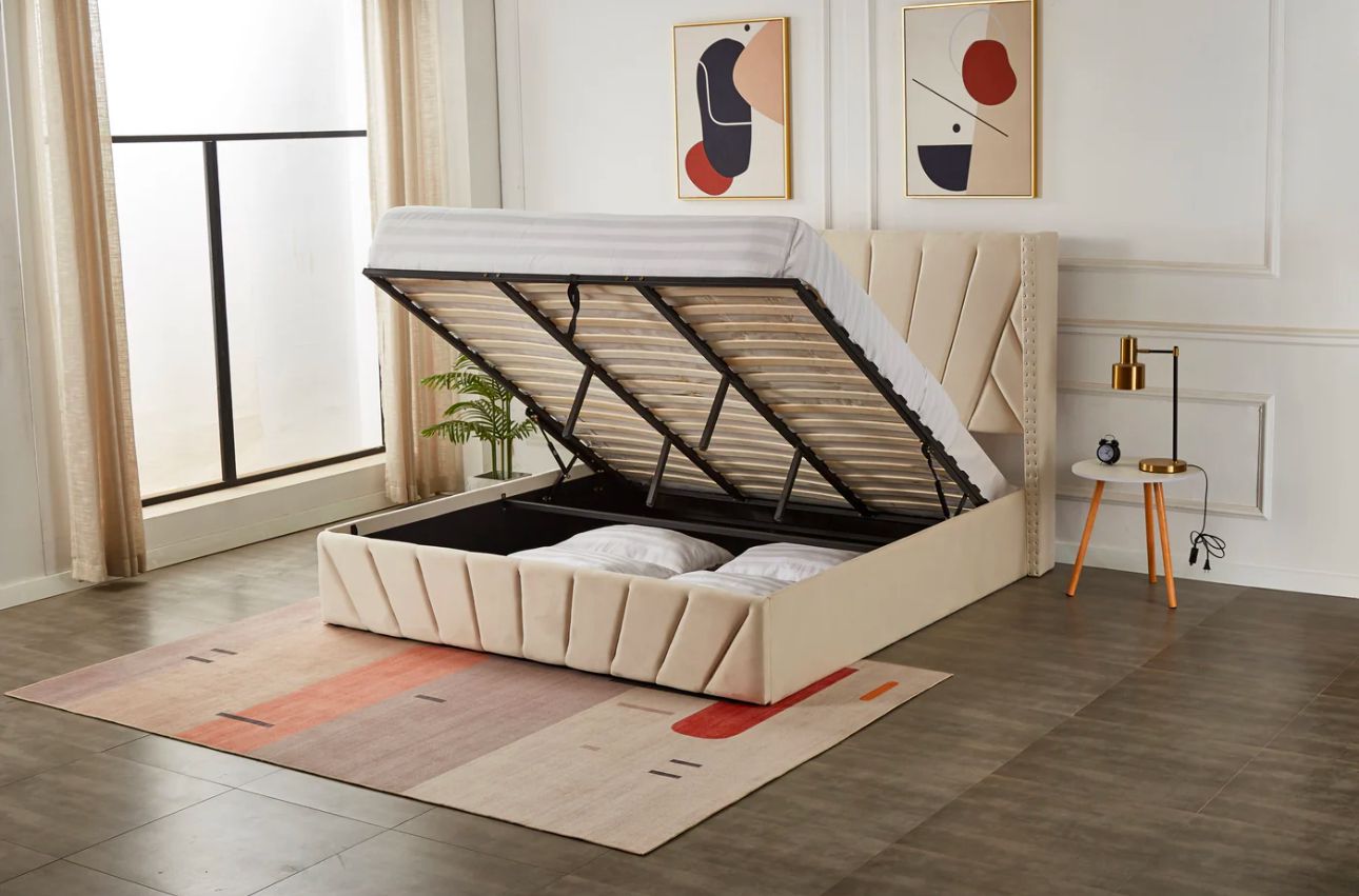 Velvet Upholstered Full Storage Bed Frame