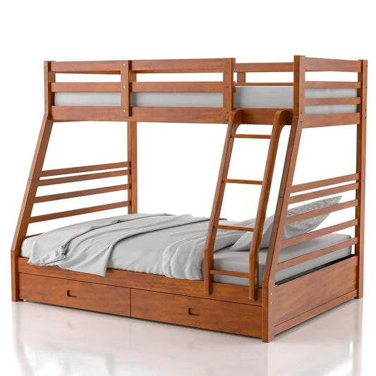 Twin over double wooden bunk bed with storage