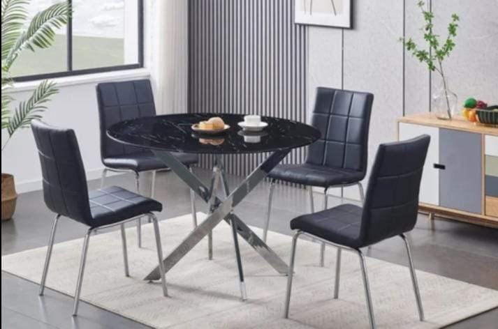5 pcs glass dining table with leather chairs