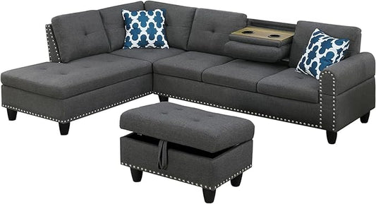 L shape sectional couch with storage ottoman