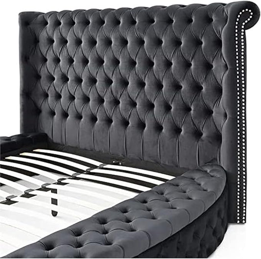 Velvet tufted platform bed