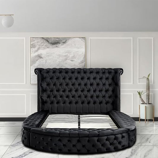 Velvet tufted platform bed