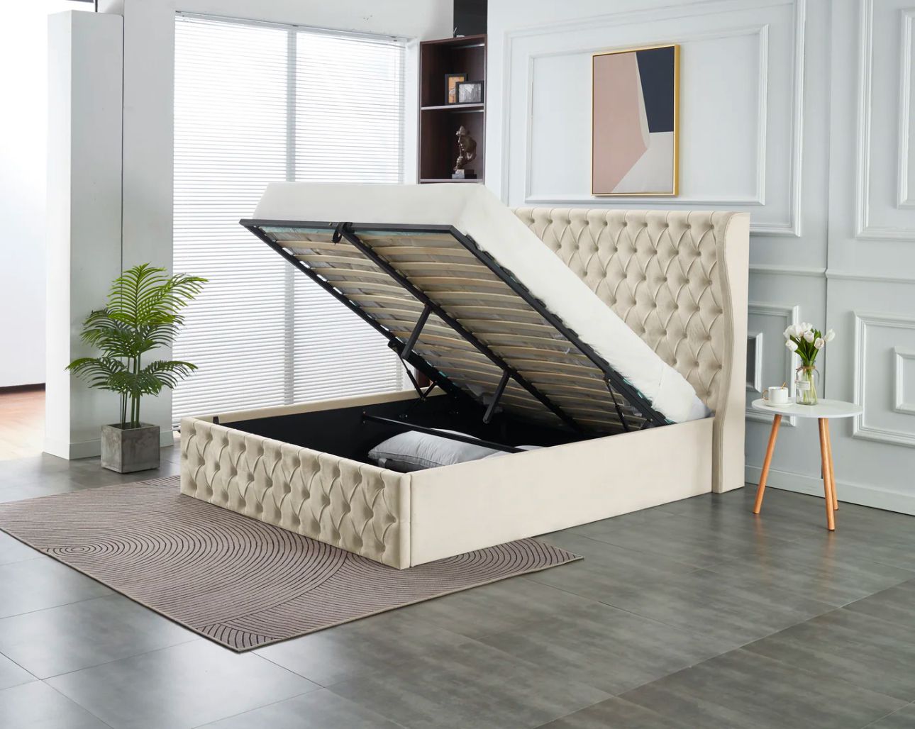 Velvet Upholstered Full Storage Bed Frame