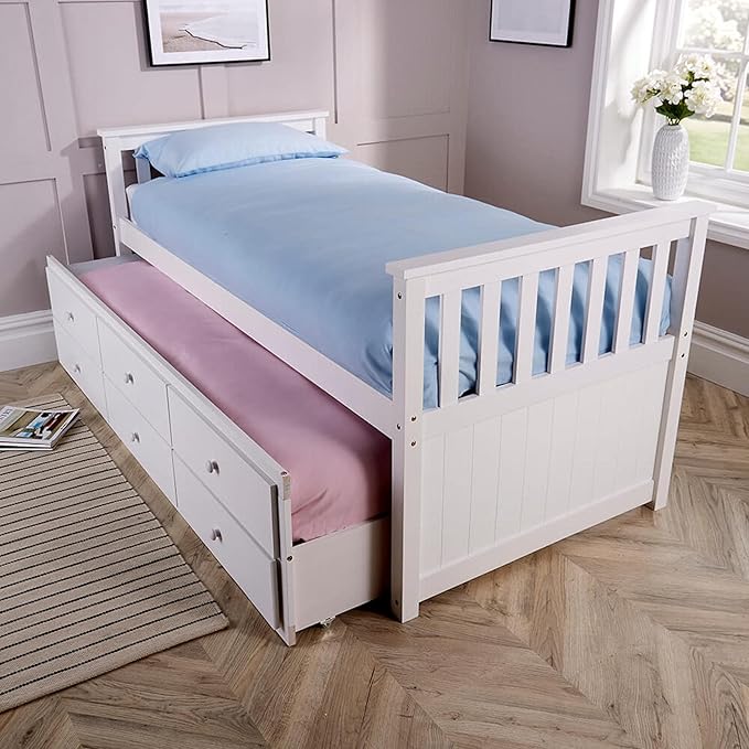 Twin over twin wooden captain bed