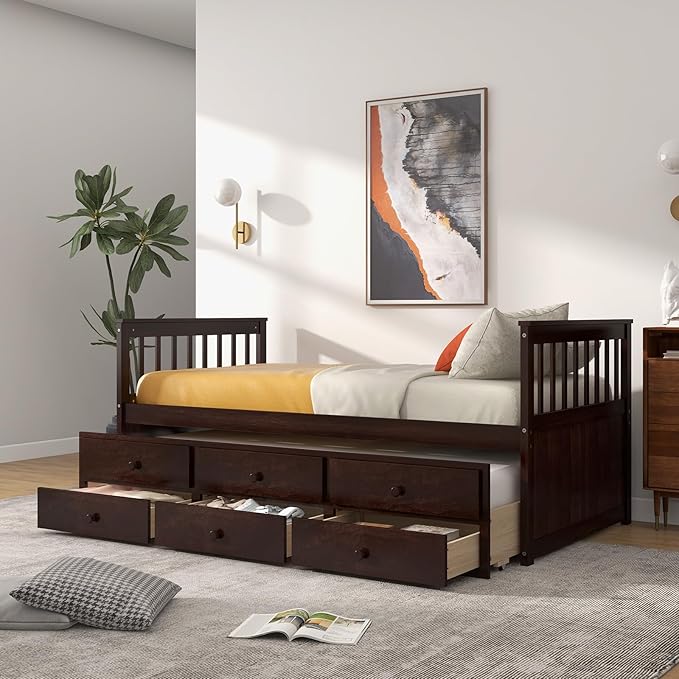 Twin over twin wooden captain bed