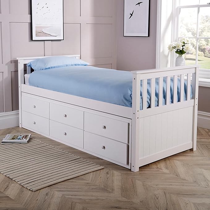 Twin over twin wooden captain bed