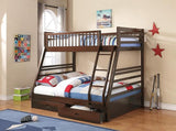 Twin over double wooden bunk bed with storage