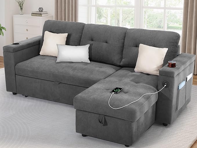 L shape sectional sofa bed with storage chaise