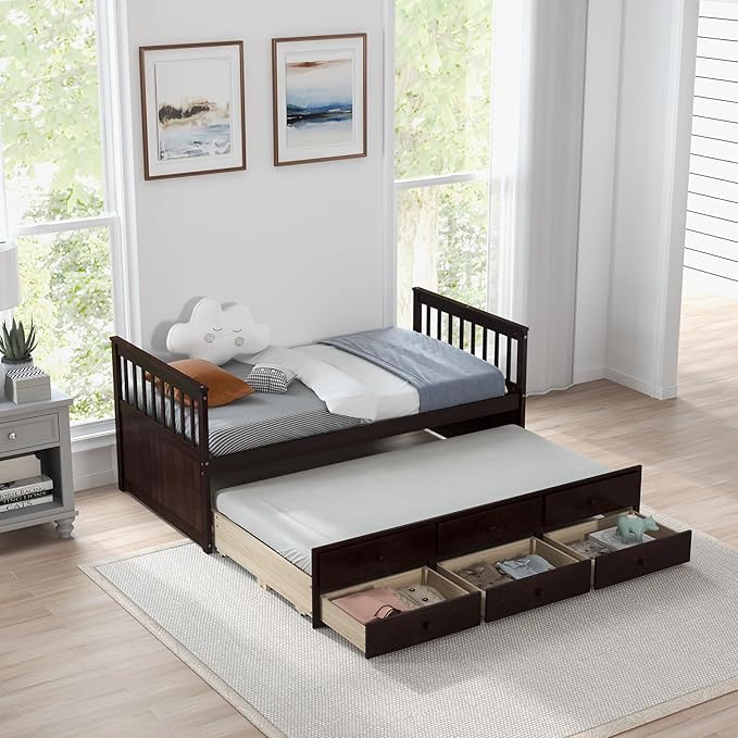 Twin over twin wooden captain bed