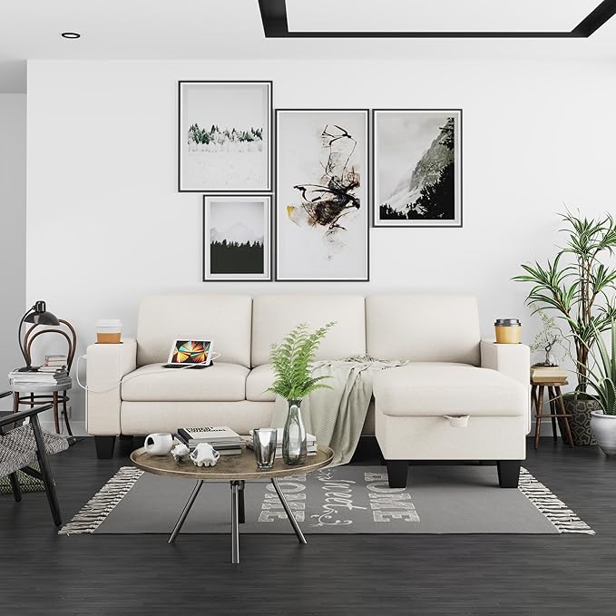 Reversible sectional couch with cupholders and USB port