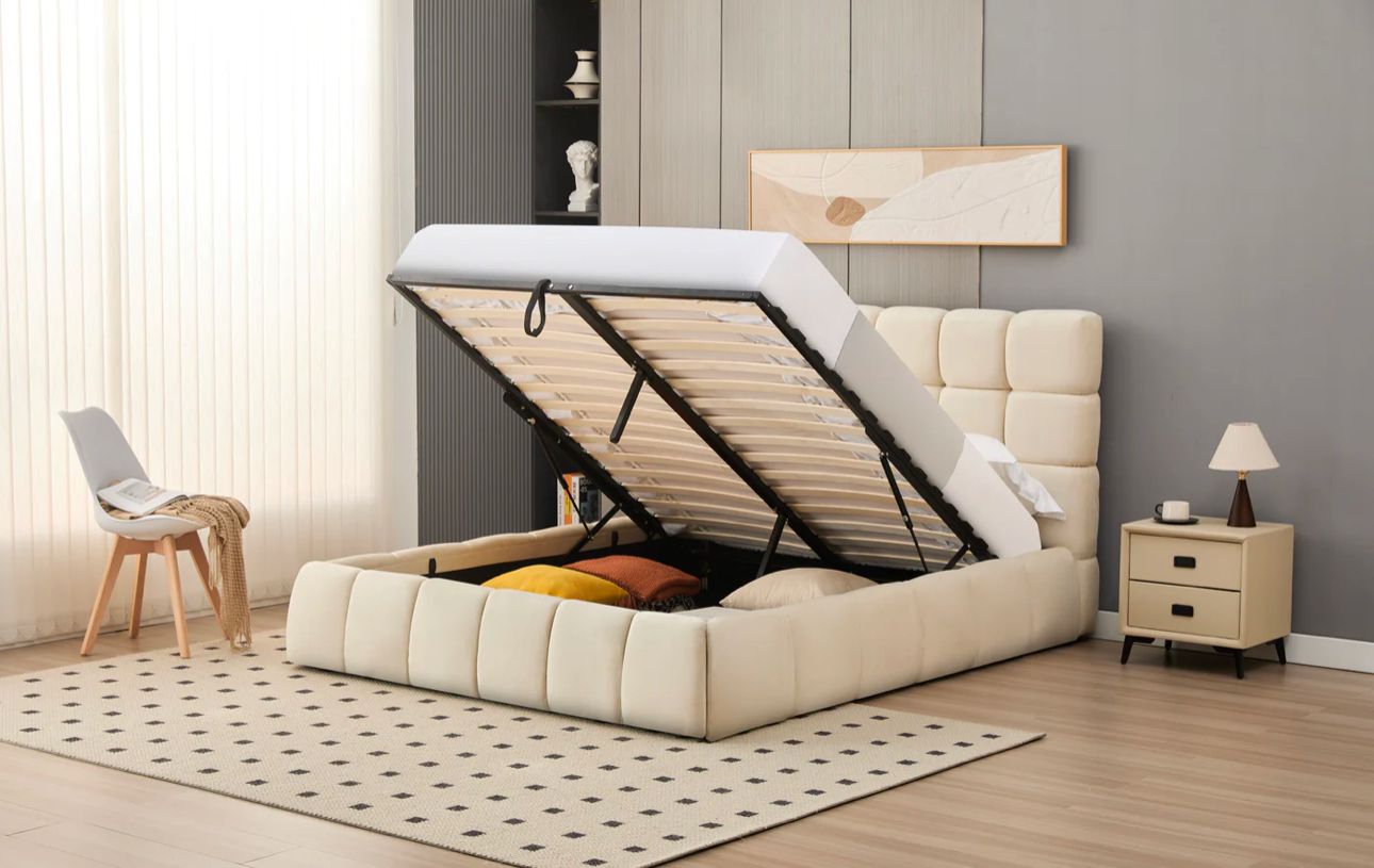 Velvet Upholstered Full Storage Bed Frame