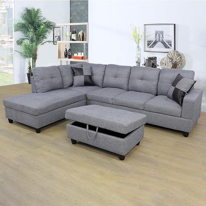 L shape 6 seater sectional couch with storage ottoman