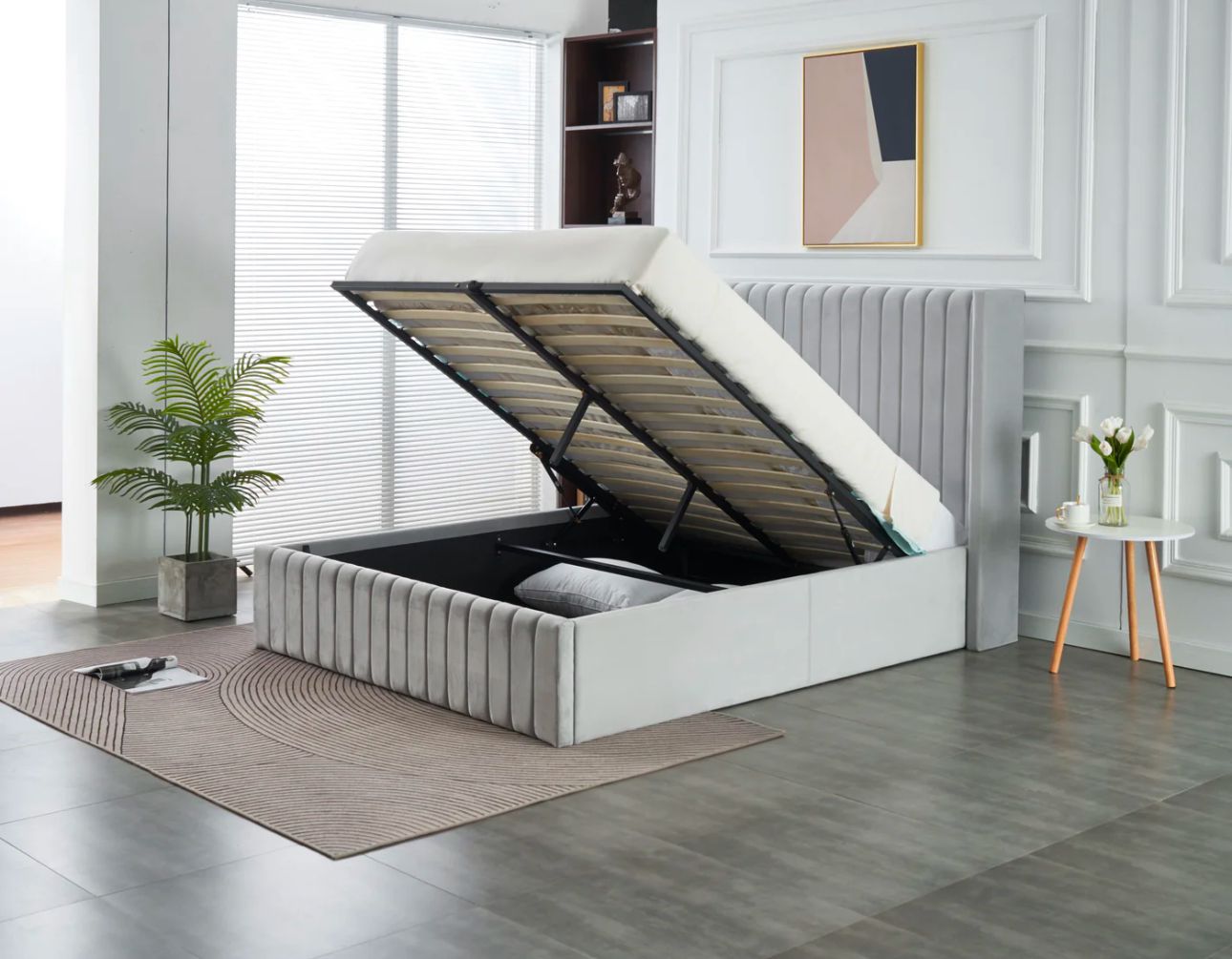 Velvet Upholstered Full Storage Bed Frame