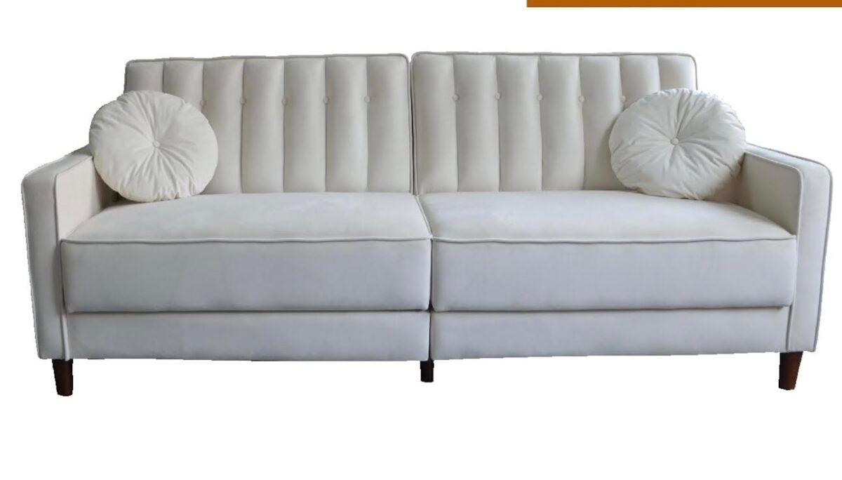 VELVET UPHOLESTERED TUFTED CONVERTIBLE SLEEPER SOFA