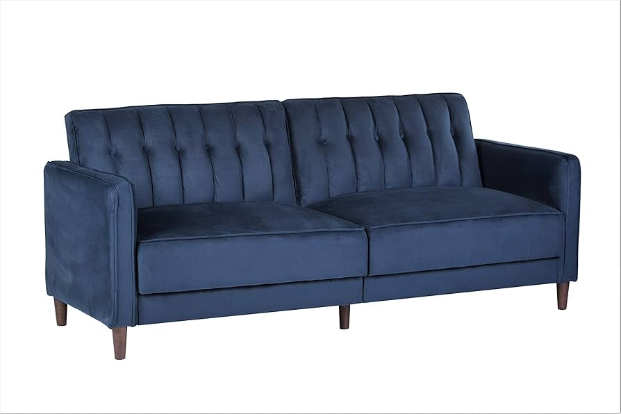 VELVET UPHOLESTERED TUFTED CONVERTIBLE SLEEPER SOFA