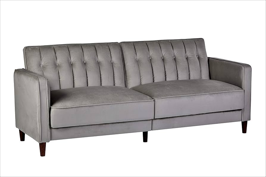 VELVET UPHOLESTERED TUFTED CONVERTIBLE SLEEPER SOFA