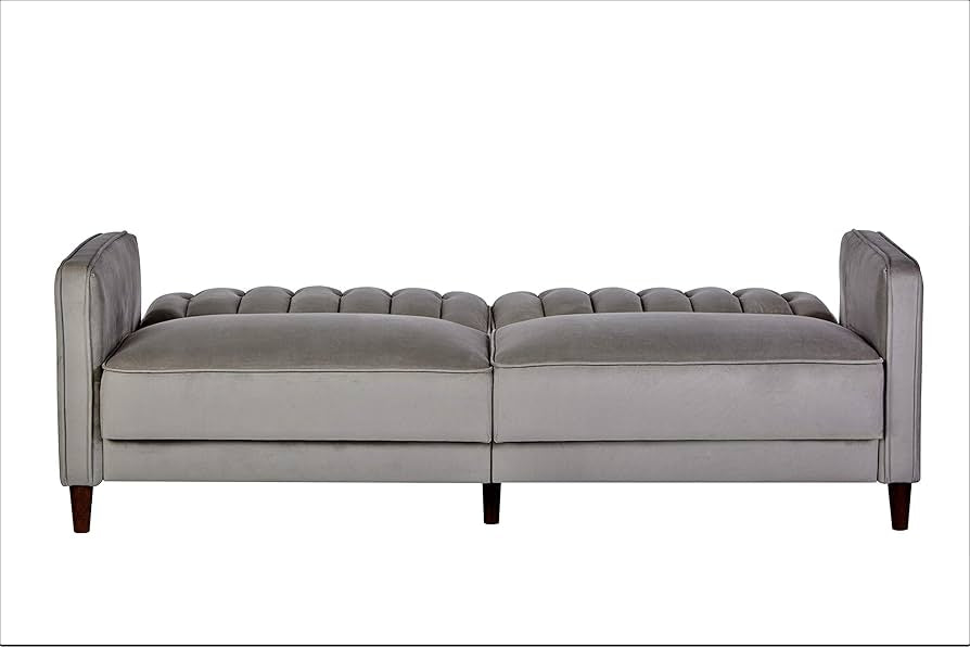 VELVET UPHOLESTERED TUFTED CONVERTIBLE SLEEPER SOFA