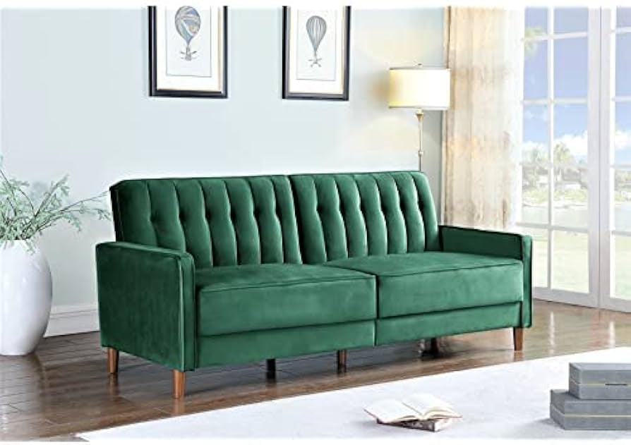 VELVET UPHOLESTERED TUFTED CONVERTIBLE SLEEPER SOFA