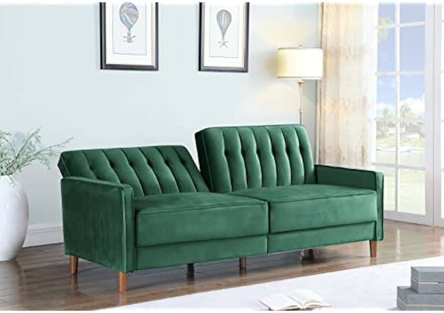 VELVET UPHOLESTERED TUFTED CONVERTIBLE SLEEPER SOFA