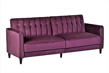 VELVET UPHOLESTERED TUFTED CONVERTIBLE SLEEPER SOFA