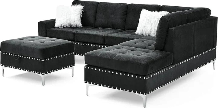 L shape sectional reversible couch with ottoman