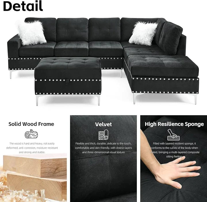 L shape sectional reversible couch with ottoman