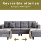 L Shaped Sectional Couch with Storage Ottoman and Cup Holders
