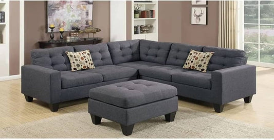 L shape linen febric sectional sofa with ottoman