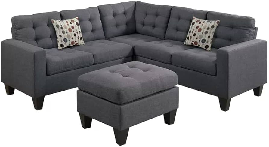 L shape linen febric sectional sofa with ottoman