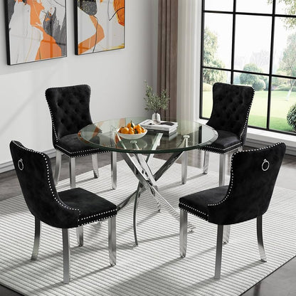 5 pcs glass dining table with Velvet chairs
