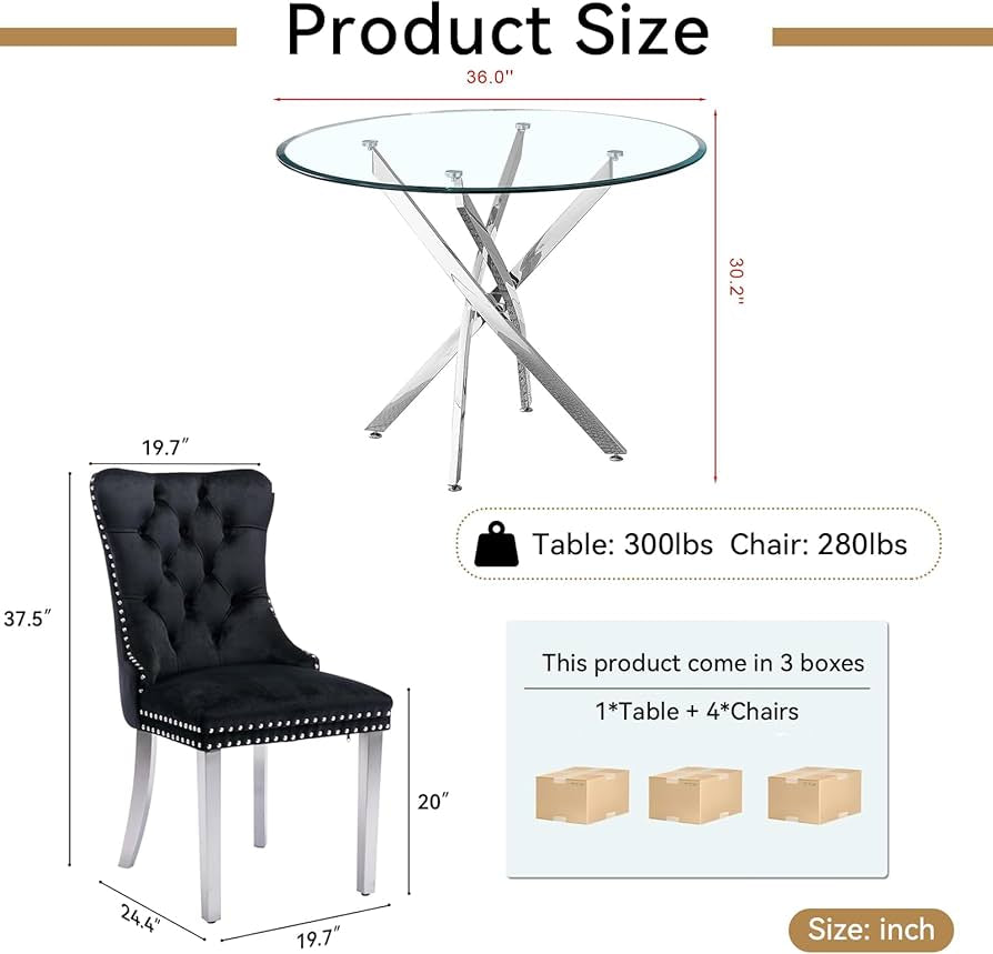 5 pcs glass dining table with Velvet chairs