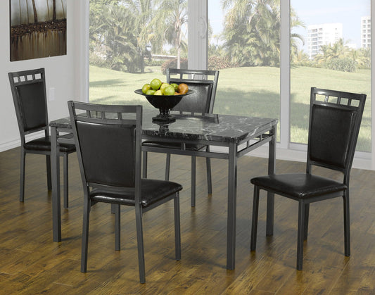 5 pcs marble dining table with leather chairs