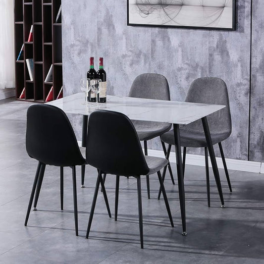 5 pcs marble dining table with linen chairs