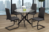 5 pcs glass dining table with leather chairs