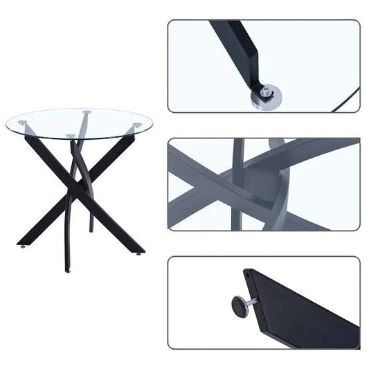 5 pcs glass dining table with leather chairs