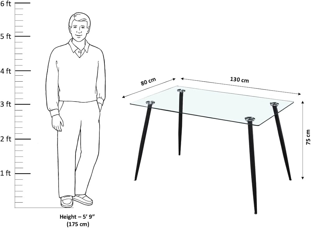 5 pcs glass dining table with leather chairs