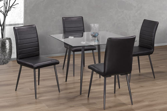 5 pcs glass dining table with leather chairs