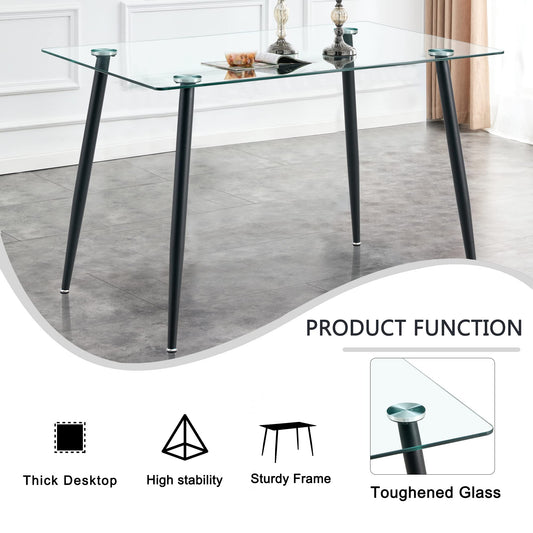 5 pcs glass dining table with leather chairs